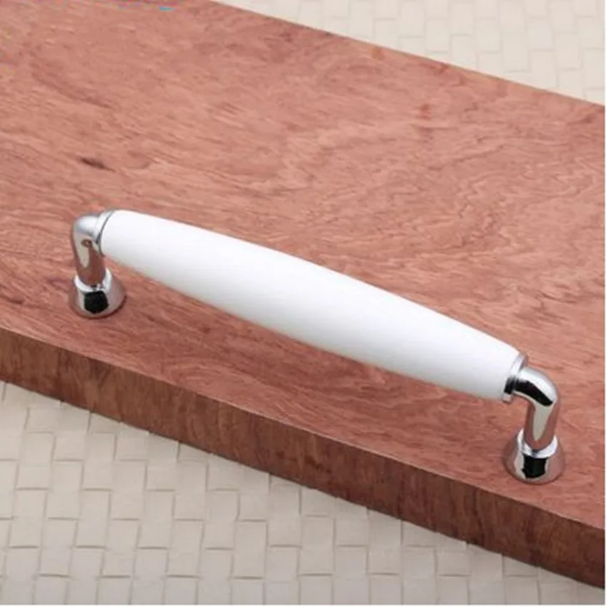 kitchen handle white ceramic cupboard pull shiny silver zinc
