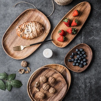 

Whole Wood Cake Plate Wooden Pan Fruit Dishes Dessert Serving Tray Bread Nuts Snacks Tea Tray Sushi Plates Tableware Home Decor