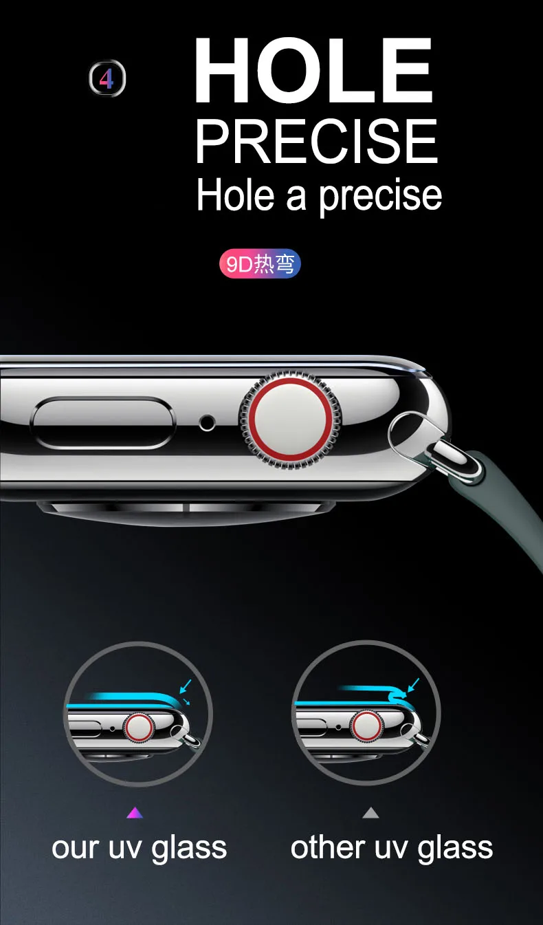 9D УФ-Стекло Nano Liquid для Apple Watch 38 мм 42 мм 40 мм 44 мм Защита экрана для Apple 4 3 2 1 серии Полный Клей закаленное стекло