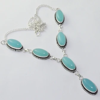

Chalcedony Necklace Silver Overlay over Copper, 50 cm, N2058