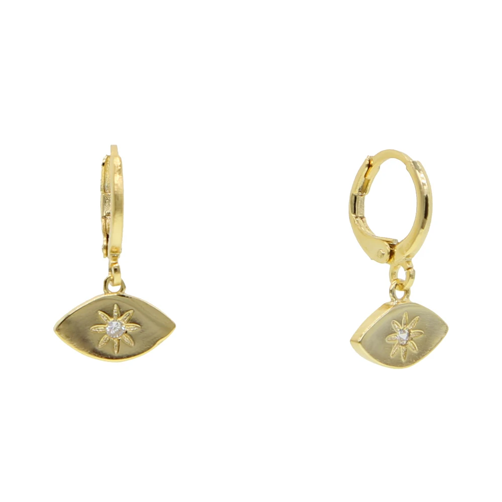 

Engraved star Gold filled geometric evil eye shape Engraved north star Simple fashion women lucky hoop charm earrings