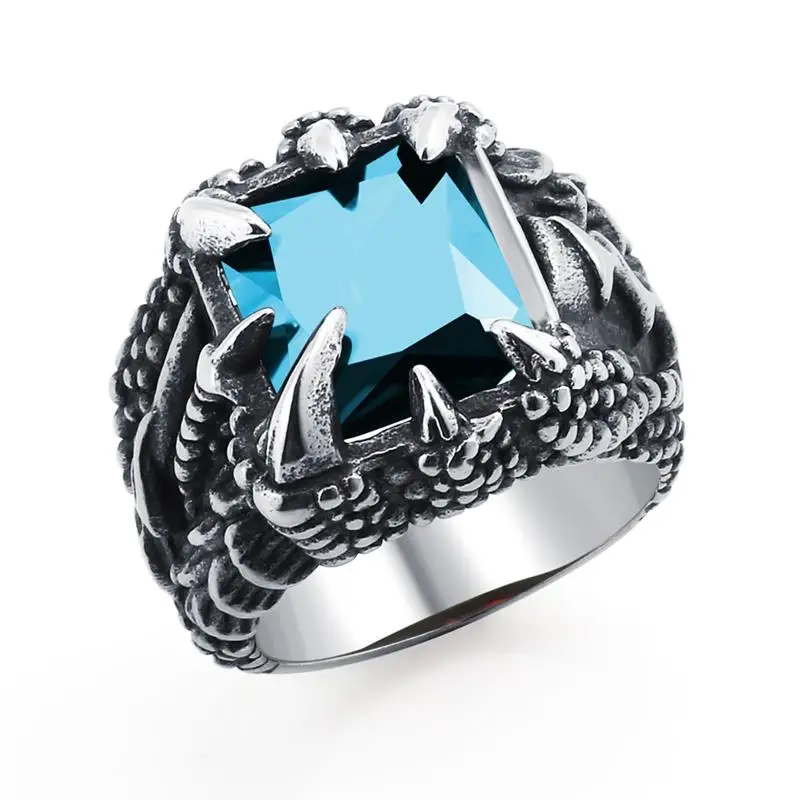 OBSEDE, мужское Винтажное кольцо с когтями дракона, титановые стальные кольца, AAAAA, CZ камень, кристалл, черный, серебряный цвет, размер 9-12, для подарка - Цвет основного камня: 4