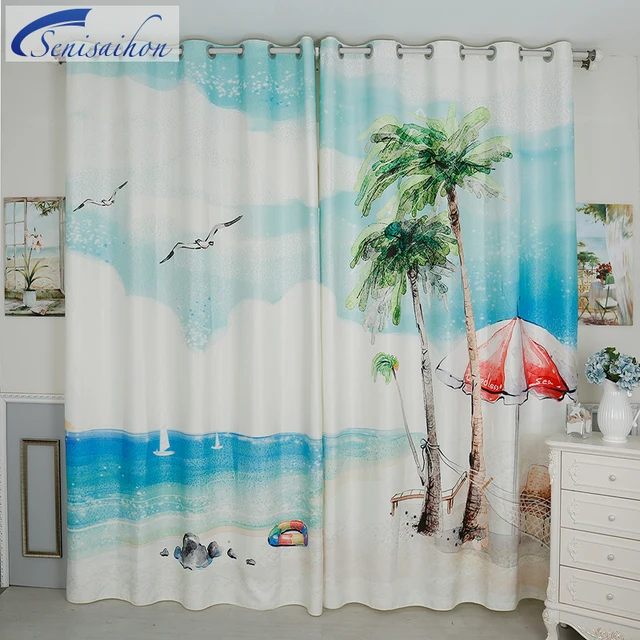 Senisaihon Custom 3d Blackout Curtains Beach Scenery Pattern Thickened