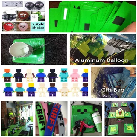 

Minecraft Green Pixels Party Supplies Paper bag Aluminum Balloon Cup Wristband Sunglasses Toy Festive Birthday Children's Gift