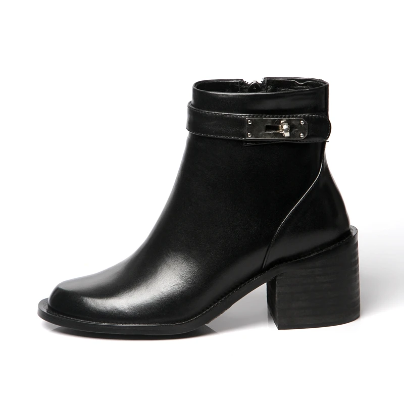 ENMAYER/зимние ботинки из натуральной кожи с круглым носком; женские ботинки; Зимние ботильоны; размеры 34-40; ZYL1693 - Цвет: Black