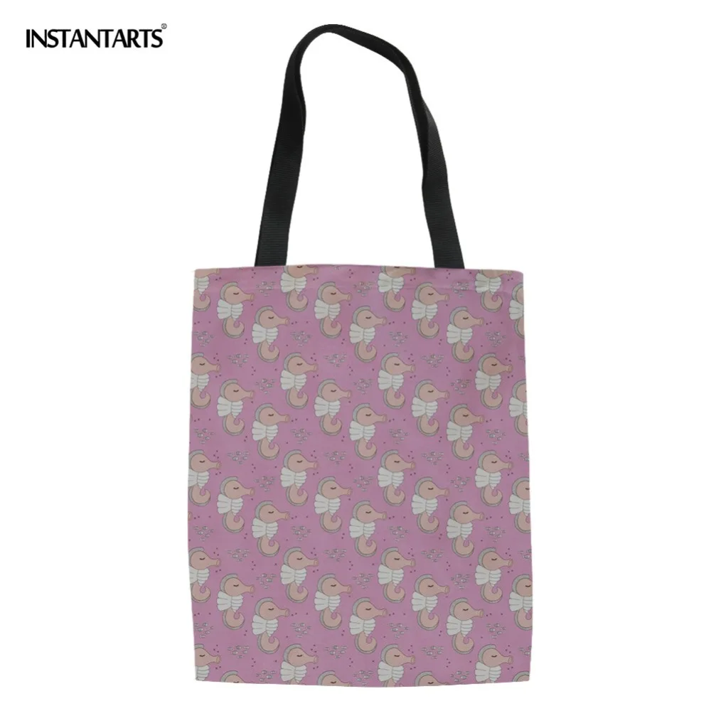 INSTANTARTS гиппокамп Прекрасный Вышивка крестом картины шоппер сумка для женщин Повседневное Холст Марка заказ большой Tote сумочки для покупок Bolsa de lona