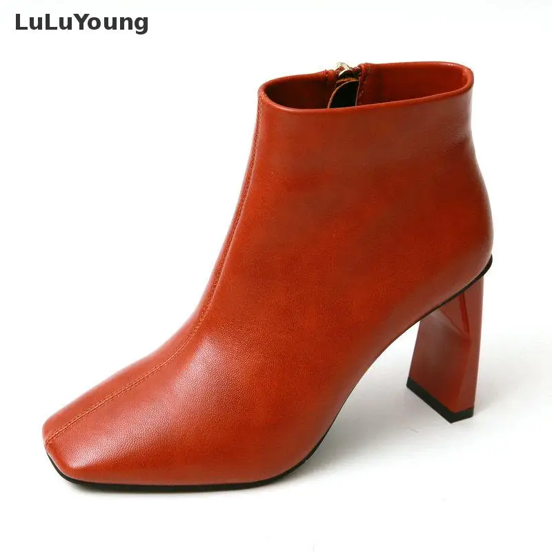 

Fashion Square Toe Martin Boots Work Shoes High Heeled Ankle Boots For Women