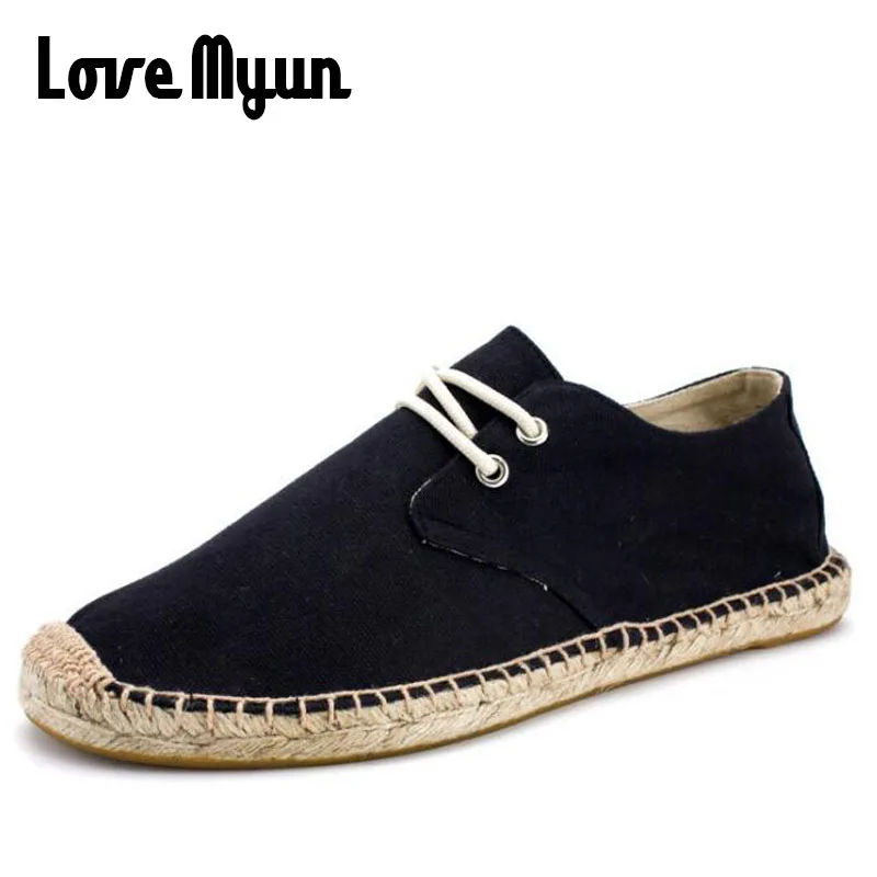 summer Black White Bule male casual Canvas Hemp Insole Fisherman Light Shoes Ethnic Style men Espadrille Flats Shoes II-08z