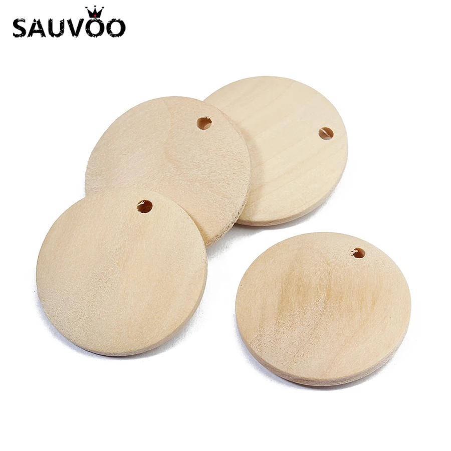 SAUVOO 10 шт. деревянные круглые подвески диаметром 25 мм 30 35 45 50 с отверстием для