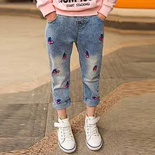 Vêtements Cerise de Style doux Enfants Jeans De Mode Coton Casual Filles Régulière Solide Mi Taille Mignon Habillement Longtemps Pantalon p008