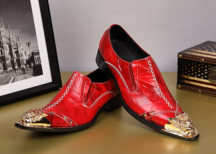 Большие размеры 38-46 модная красная свадебная обувь для мужчин вышивка с золотым драконом туфли из натуральной кожи под костюм мужская обувь с вырезами «Bullock»