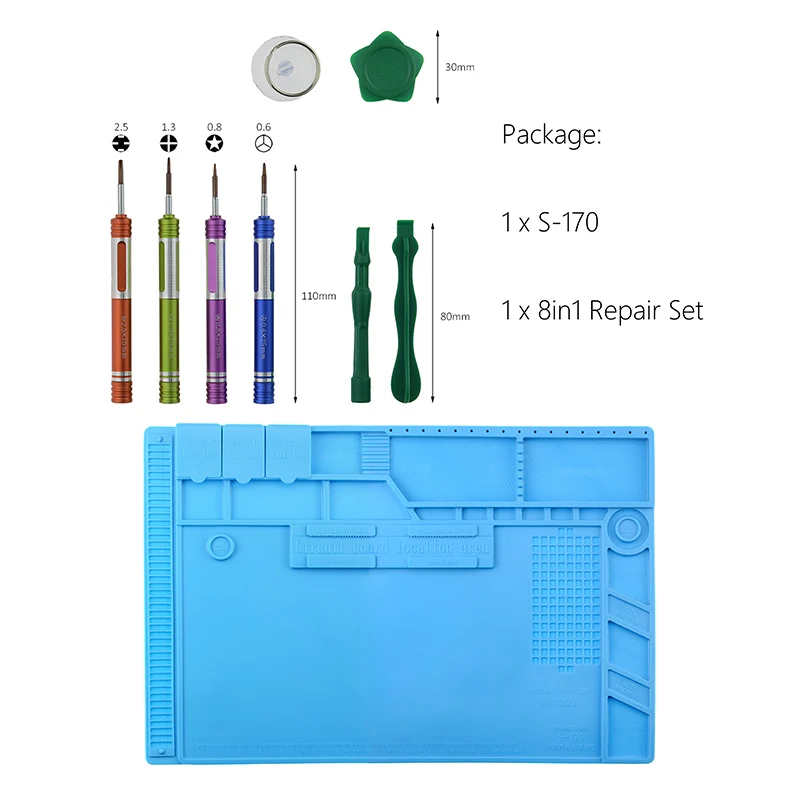 Паяльная станция Железный ремонтный коврик Магнитная теплоизоляция силиконовый коврик настольная платформа Отвертки Набор инструментов Набор отверток - Цвет: s-170 8in1