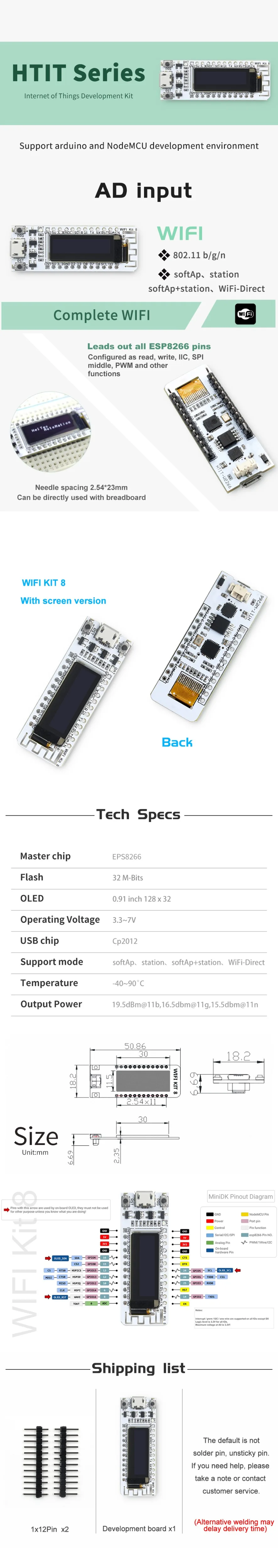 WAVGAT ESP8266 wifi чип 0,91 дюймов OLED CP2014 32Mb Flash ESP 8266 модуль Интернет вещей плата PCB для NodeMcu