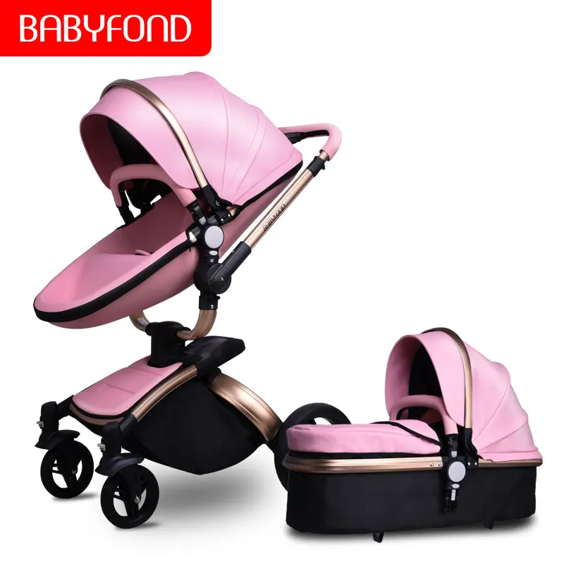 Babyfond Poussette 2 в 1 Детские коляски брендовые коляски розового цвета из искусственной кожи Удобные Детские коляски высокого качества newbornPram - Цвет: G-pink stroller