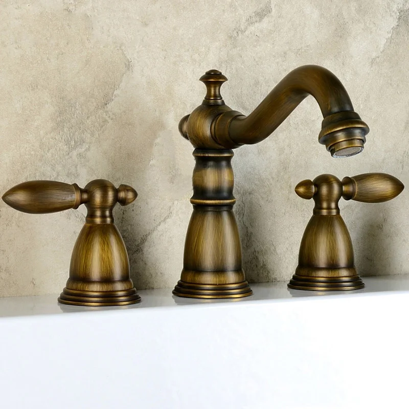 

Copper faucet antique faucet three hole split double handled cold and hot washbasin American style bibcock