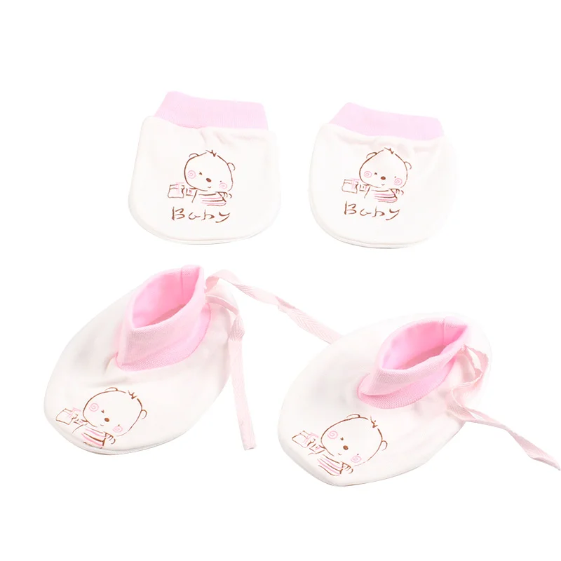 Newborn Anti Scratch Gloves Organic Cotton Soft Baby Gloves Socks Sets Cartoon Bear Monkey Boys Girls Pack Mittens Socks Suits (17)