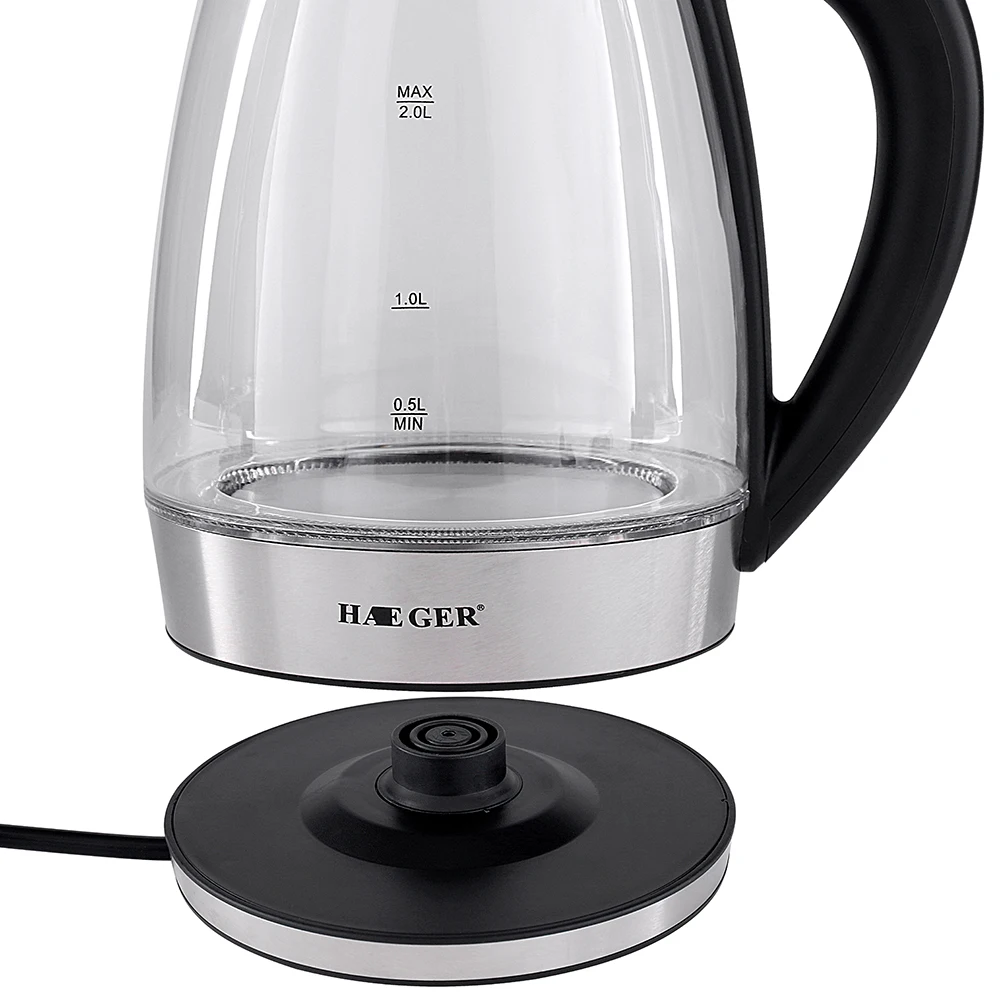 2Л стеклянный Электрический чайник автоматически выключается из нержавеющей стали анти-горячий Электрический чайник Бытовая кухонная техника HAEGER