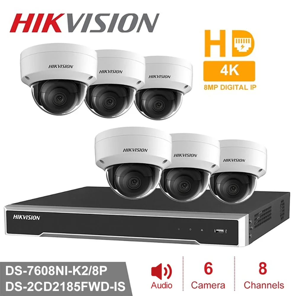 Hik 8CH HD PoE NVR комплект 6 шт. DS-2CD2185FWD-IS CCTV системы безопасности Встроенный микро ip-камера IR ночного видения набор для наблюдения