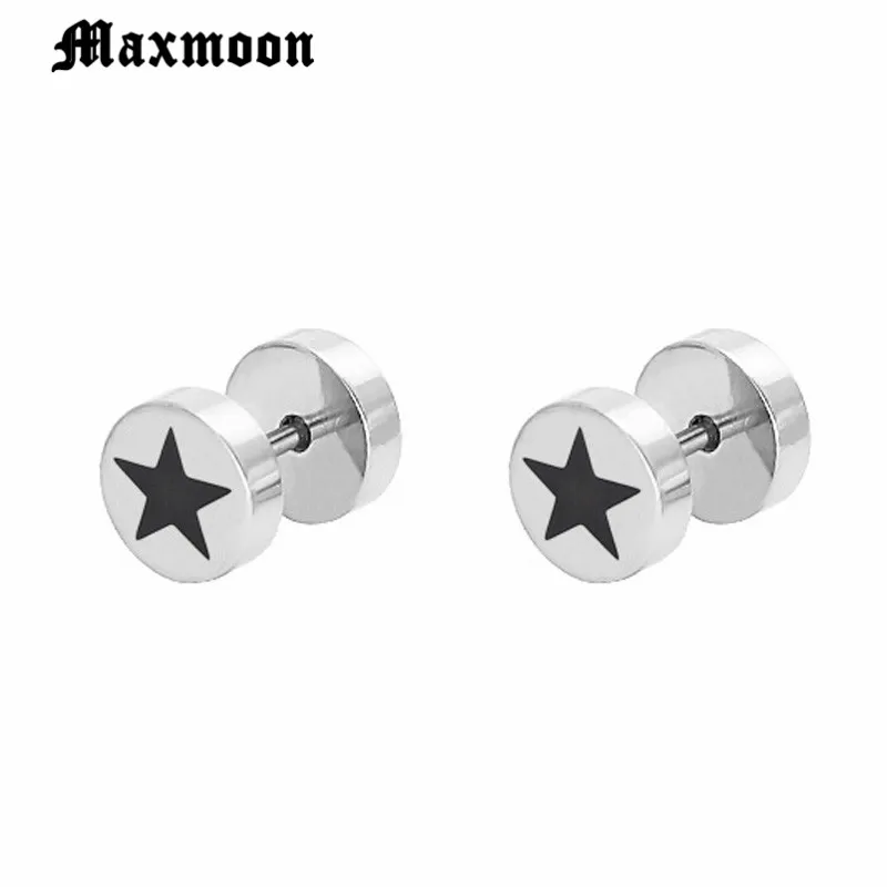 Мужские крутые серьги гвоздики Maxmoon в виде пятиконечной звезды мужские из