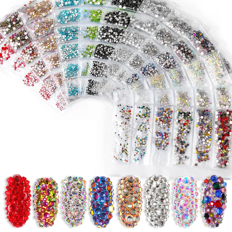 

1300pcs Multi-size Nail Rhinestones 3D Nails Art Decorations Crystals Jewelry Charms Partition Mixed Size For Nail Accessories