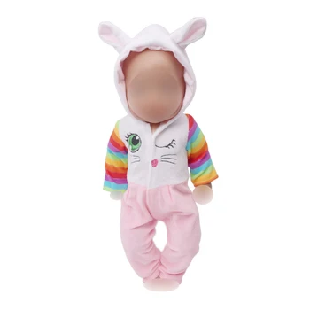 

Dolls clothes Cute bunny white rabbit suit pajamas fit 43 cm baby doll and American 18 inch Girl doll accessories f576