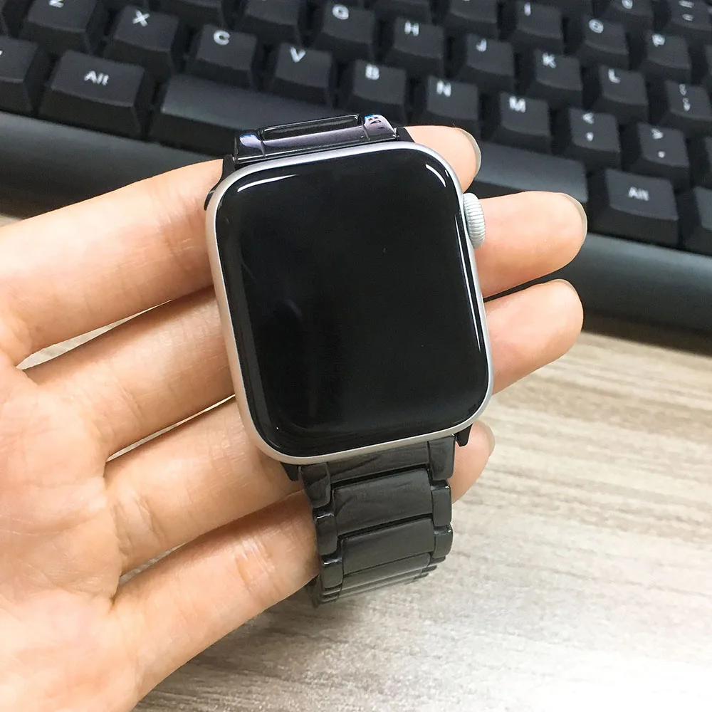 Черно-белая керамика ремешок для наручных часов Apple Watch Series 5 4 3 2 1 полоса 40/44/38 мм/42 мм браслет для наручных часов iWatch, браслет часы ремень