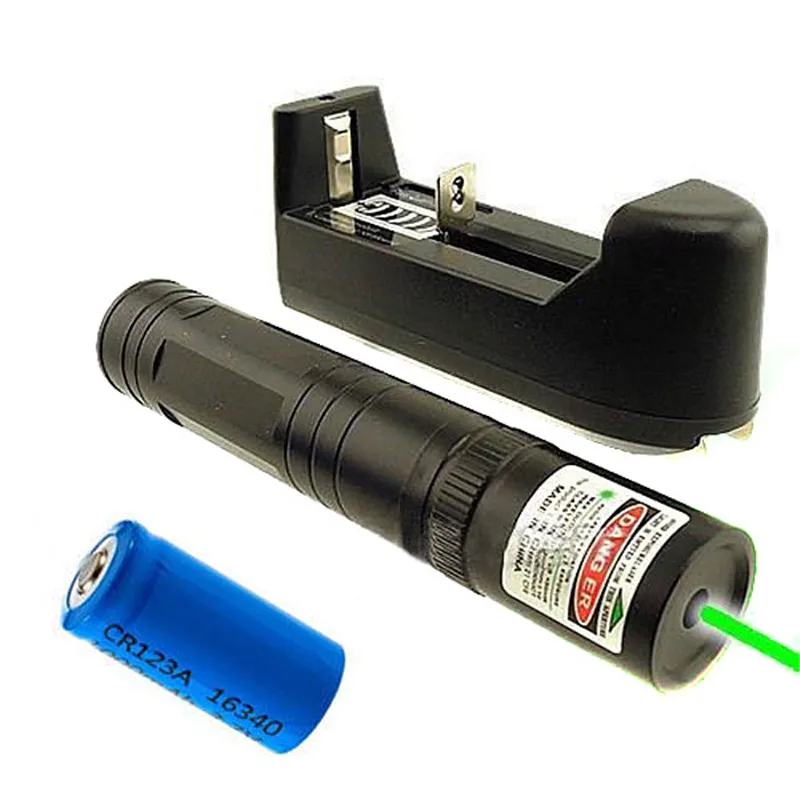 1 مجموعة 532nm الأخضر مؤشر ليزر ضوء القلم شعاع الليزر عالية الطاقة 5 mw + 16340 بطارية + شاحن بطارية P0.11