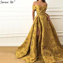 Дубай золотые вечерние платья Дубай сексуальные модные с открытыми плечами вечерние платья Serene Хилл LA6484