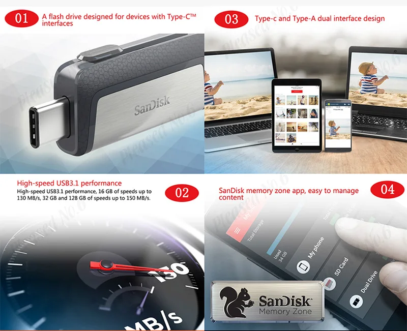 Sandisk 2 в 1 USB 3,1 type-C флеш-накопитель 128 Гб 64 Гб двойной OTG USB флеш-накопитель 32 Гб USB карта Micro USB флэш-накопитель для устройств type-C