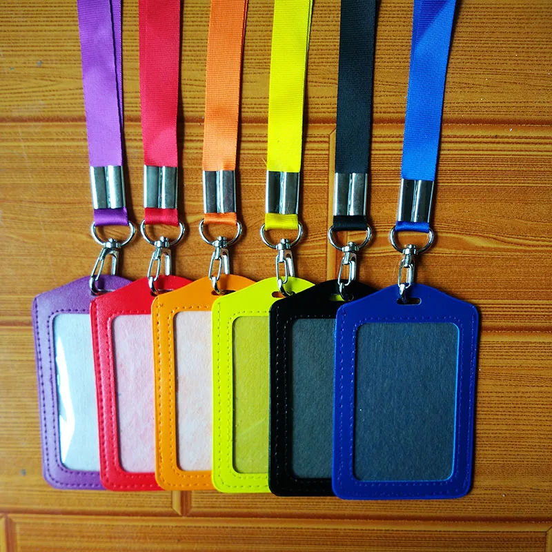 

1.5cm Wide Name Credit Card Holders PU Bank Card Neck Strap Card Bus ID holders candy colors Identity badge with lanyard