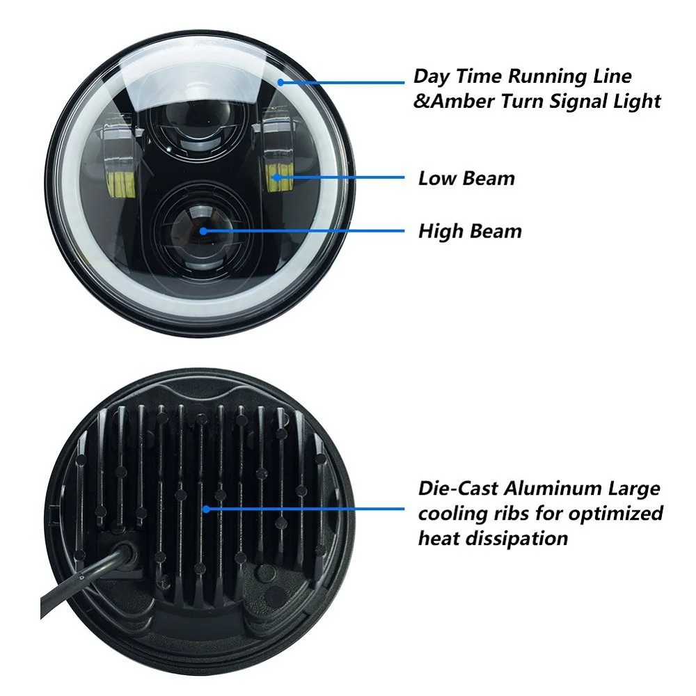 5.75Inch Motorcycle Projector Led Headlight Fit 5.75 H4 Headlamp With Angel Eye For Harley Bike Sportsters XL XG XR VRSCD Dyna (8)