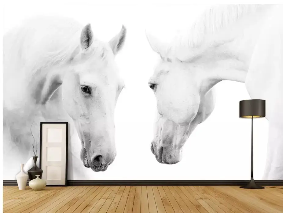 

3d stereoscopic wallpaper White horse photography background wall painting