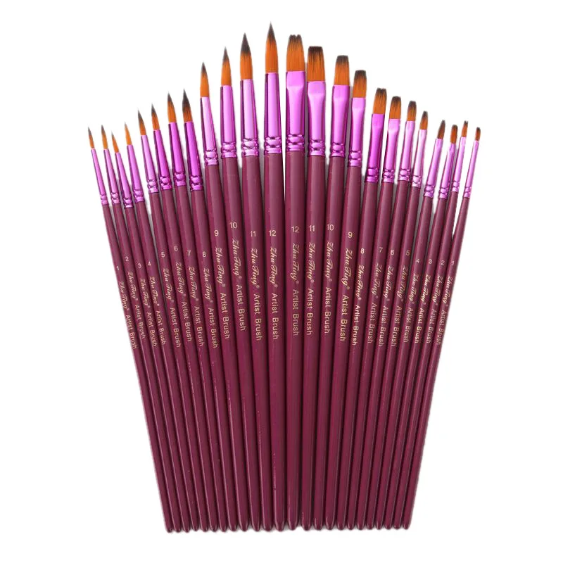 

12pcs Nylon Hair Wooden Handle Watercolor Paint Brush Pen Set For Learning Diy Oil Acrylic Painting Art Paint Brushes Supplies