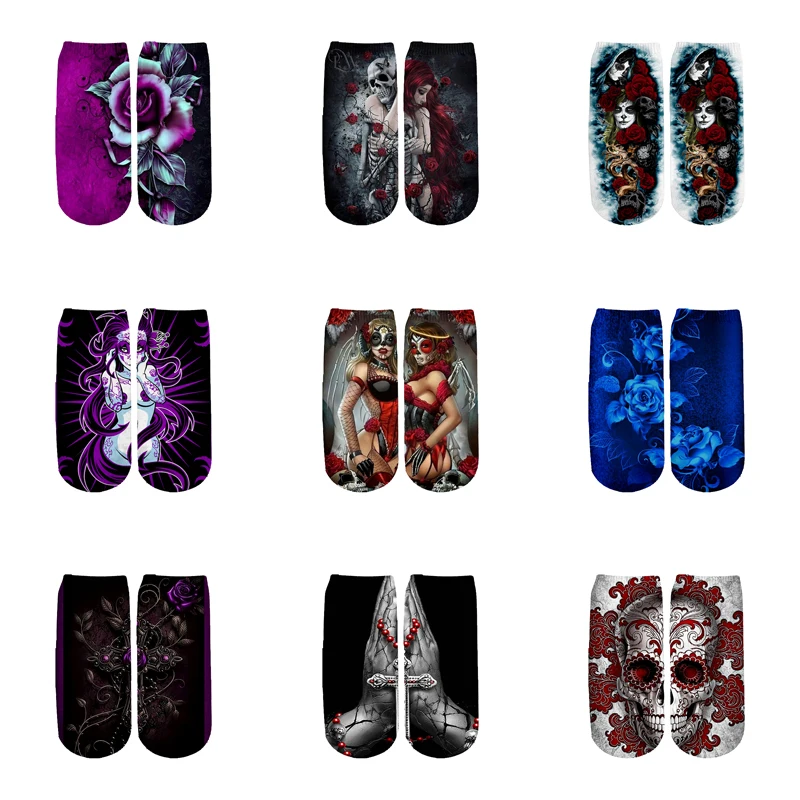PLstar Cosmos забавные Готический Череп носки летние модные 3D хлопковые носки красочные теплые короткие носки женские носки высокого качества-1