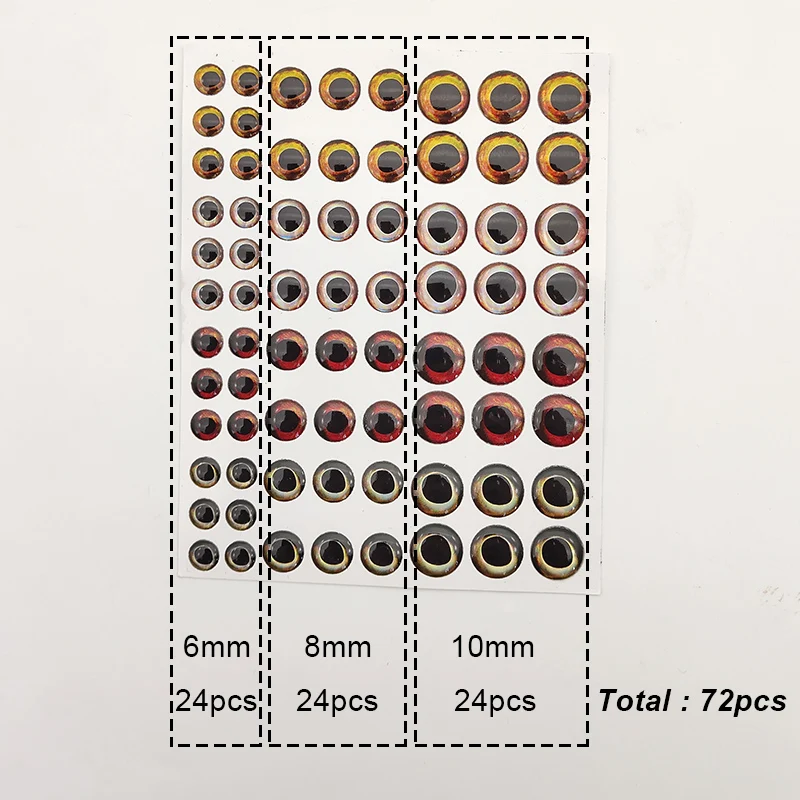Рыбалка глаза для приманки 72 шт./компл. 4D моделирование лазер для рыбалки в соленых водах, воблеры приманки, Искусственные рыбы глаза смешанные Цвет 6 мм/8 мм/10 мм