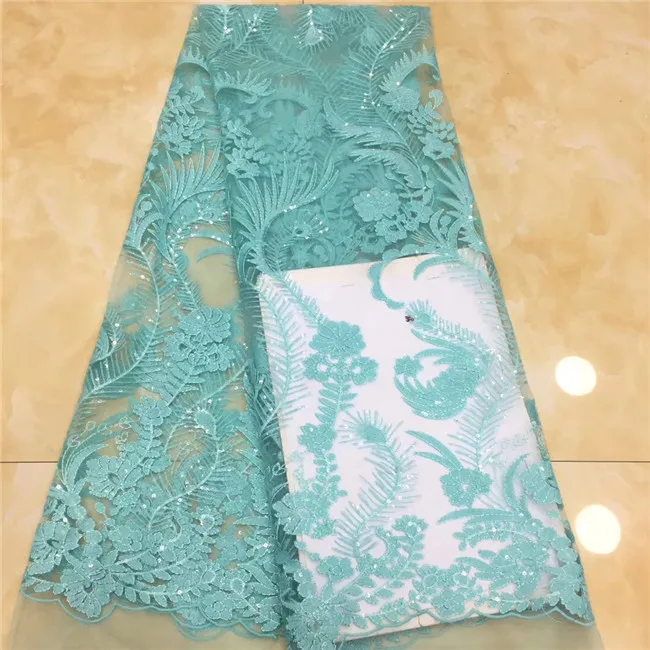

2019 Hot Sell French Mint Green Sequins lace fabric,High Quality African Sequins Tulle Mesh Net Lace /guipure Swiss lace Fabric