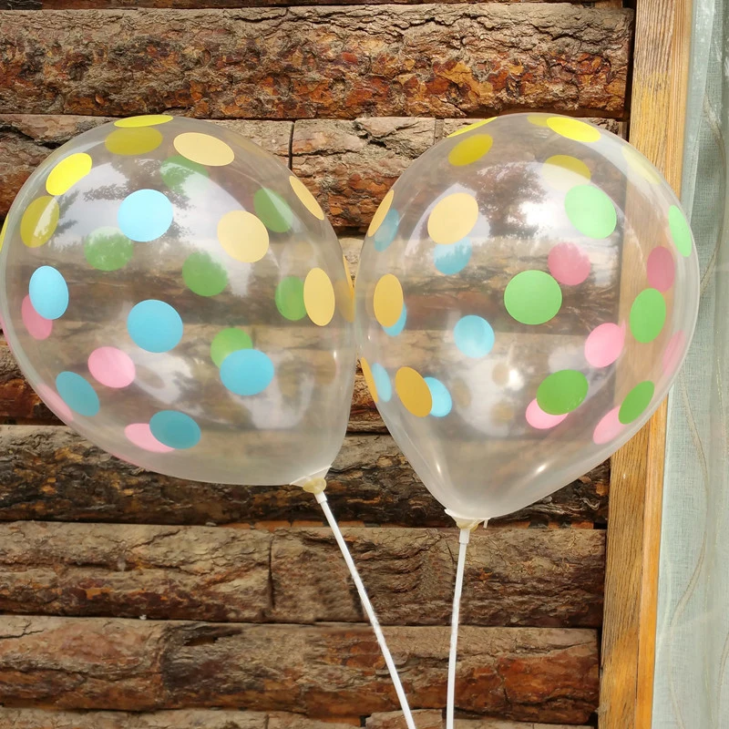 20PCS 12 Inch Printed Color dots Transparent Latex Balloons Air Balls Inflatable Wedding