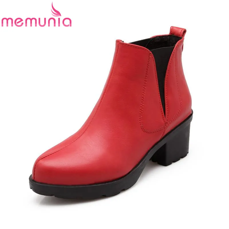 

2017 New women pointed ankle boots arrival slip-on plain square high heel autumn mixed colors short plush Leisure shoes