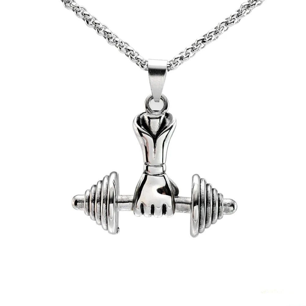 Men's Jewelry Titanium Steel Dumbbell Pendant Punk NecklacePendant