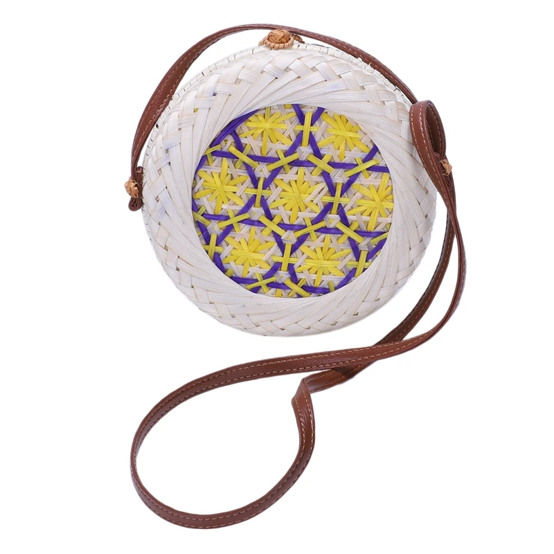 

AUAU-New Fashion Women Summer Rattan Bags Round Straw Bags Circle Handwoven Bali Round Retro Rattan Straw Beach Bag Crossbody