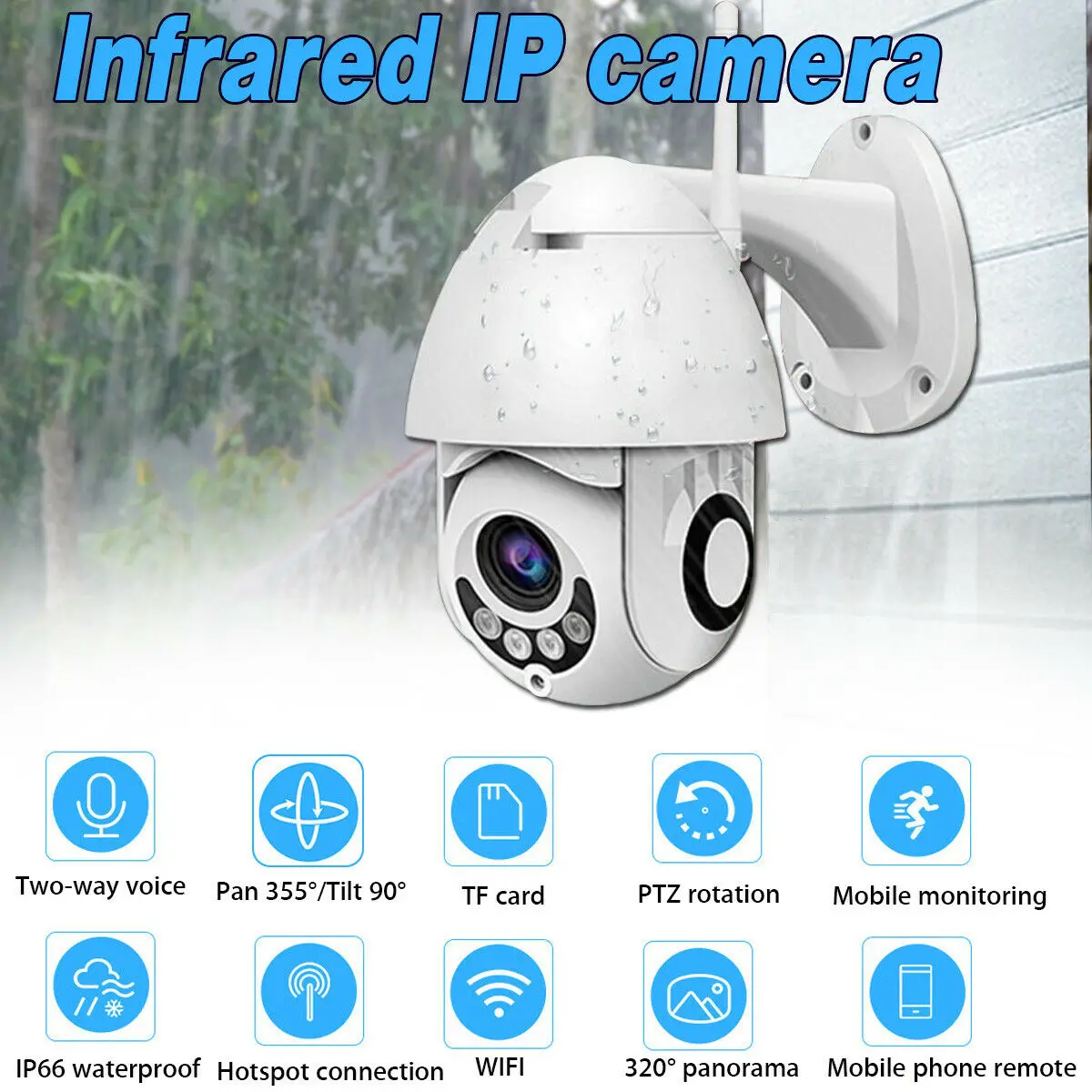 Открытый Водонепроницаемый WiFi PTZ Pan Tilt 1080P HD Безопасности IP IR камера ночного