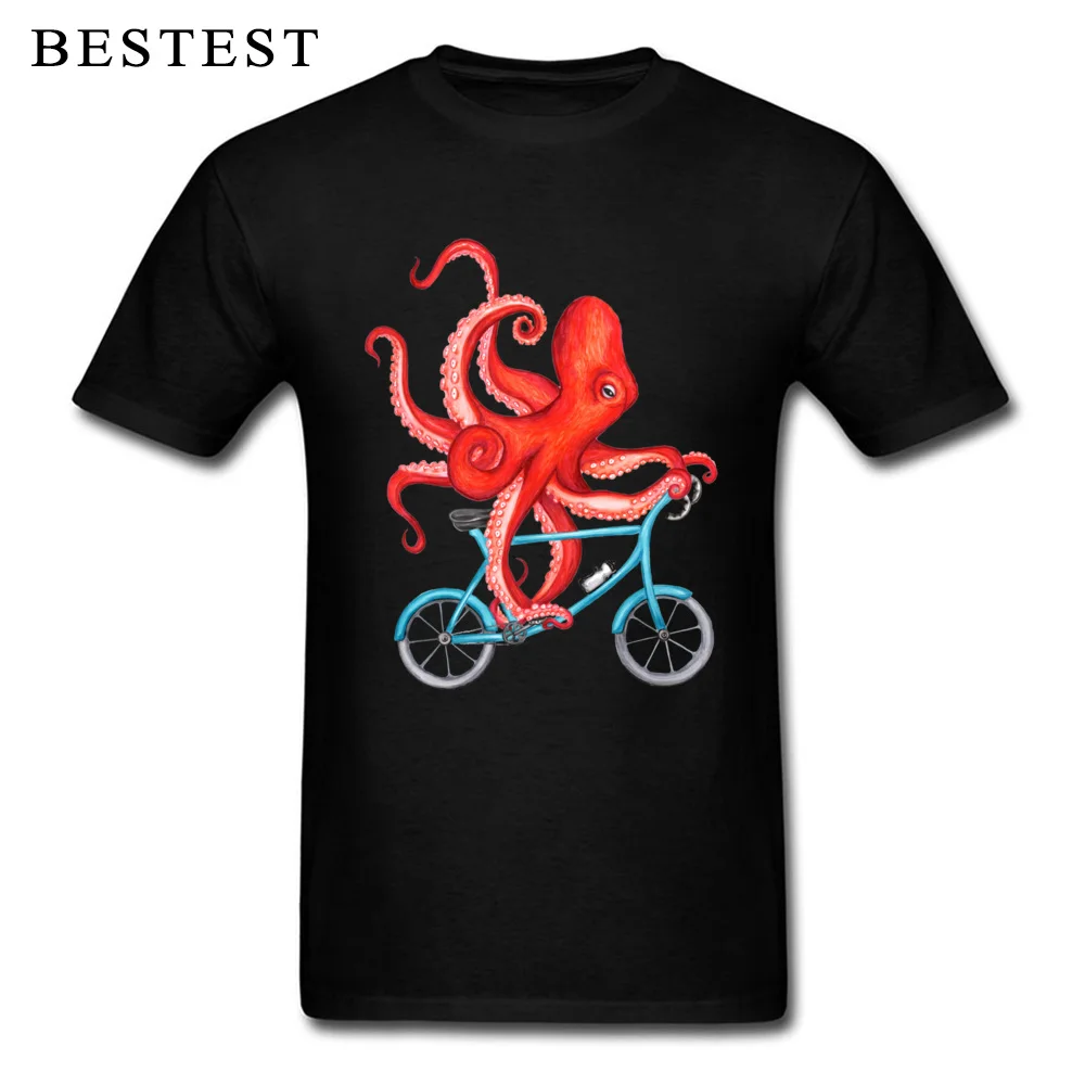  Student T-Shirt Cycling octopus 322 Casual Tops T Shirt 100% Cotton Fabric O-Neck Short Sleeve Custom Tee Shirts ostern Day Cycling octopus 322 black