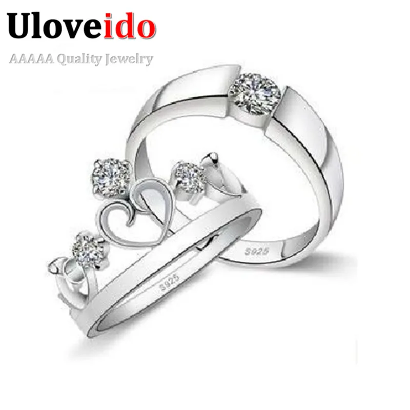 Vintage Silver Jewelry Crown Ring Wedding Rings for Men and Women Couple Rings Accessories White Jewelry Bijoux Uloveido J413