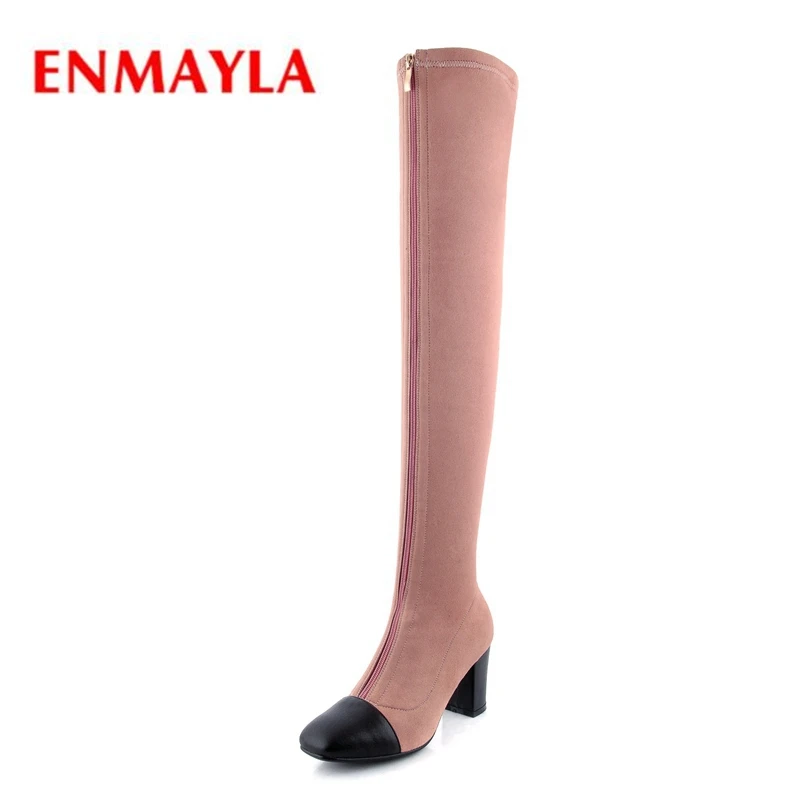 

ENMAYLA Zip Basic Square Toe Genuine Leather Over The Knee Women Boots Bella Hadid Winter Boots for Girls ZYL1398