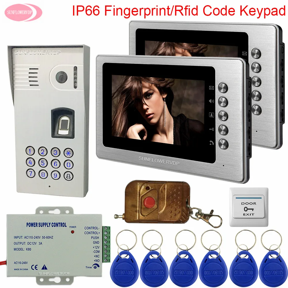 

7" Video Intercom Two Monitors Intercoms For Private Houses With Wireless Remote Control IP65 Waterproof Fingerprint Rfid Keypad
