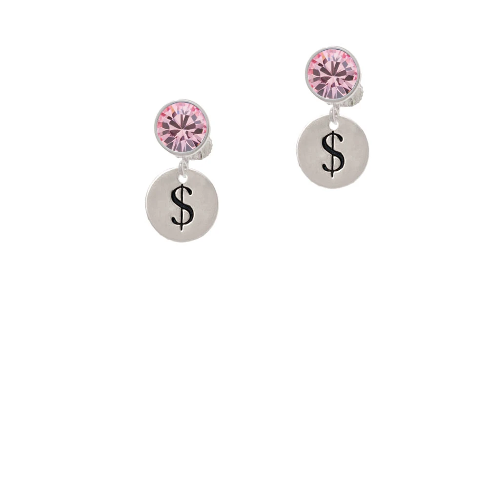 Disc 1/2'' - Symbol - Dollar Sign - $ - Crystal Clip On Earrings (3)