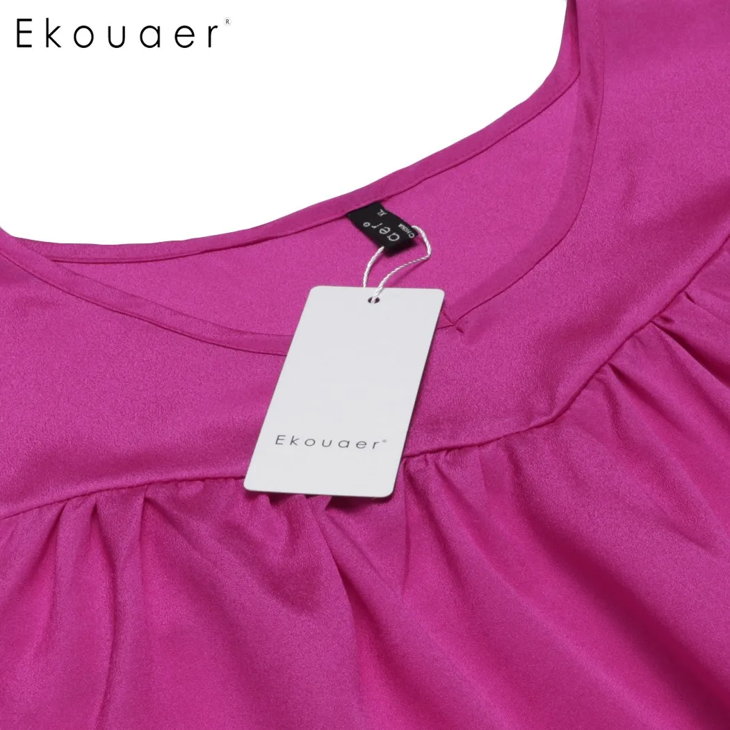 Ekouaer, женская одежда для сна, плюс размер, v-образный вырез, без рукавов, одноцветная, выше колена, свободный крой, ночная рубашка, Женское ночное платье, 3XL 4XL