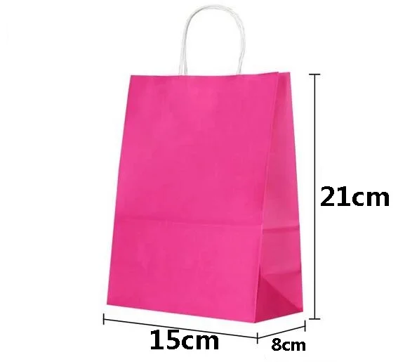 Titulares de Papelaria Bolsa de Papel com Alças Bolsa do Presente Bolsas de Compras de Papel Lote Rosa Pink 21x15x8 Centímetros Festival Kraft 10 Pçs - 3 10 PÇS LOTE Titulares de Papelaria rosa
