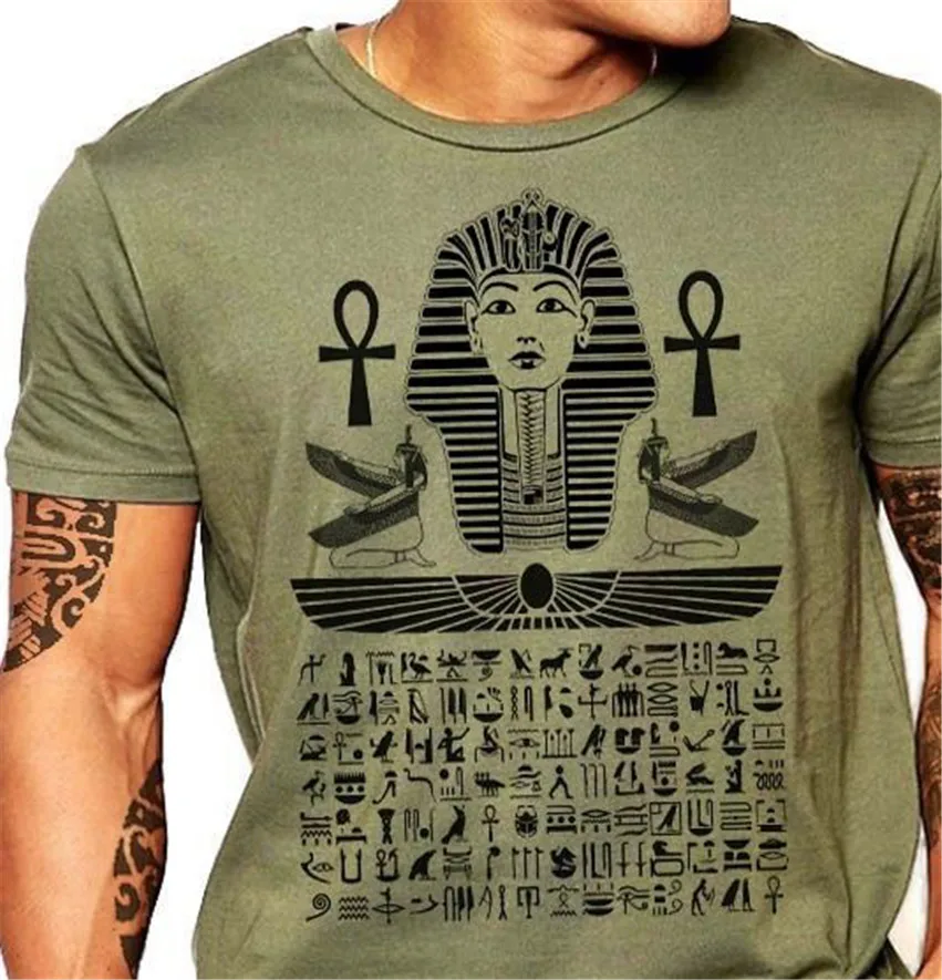 Египетская футболка с полной фигуркой египетские хиероглифы Фараон мужские хлопковые футболки Размер S 2xl, новое качество печати новый