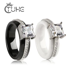 8 мм кольца с кристаллами квадратной формы, Прямая поставка, большие Караты, керамические кольца, один ряд, ювелирные изделия с кристаллами, опт, для женщин, подарок для девушек